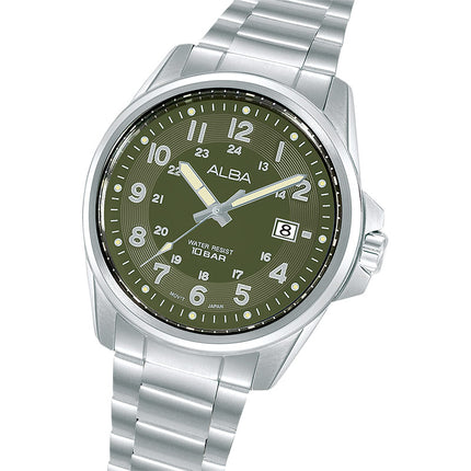 Alba Active AS9V99X1 Men Matte Khaki Green Dial Stainless Steel Strap