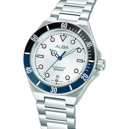 Alba Active AS9W15X1 Men Silver White Dial Stainless Steel Strap