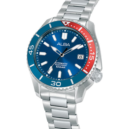 Alba Mechanical AU4083X1 Men Pepsi Blue Dial Stainless Steel Strap