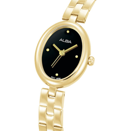 Alba Fashion AH8918X1 Ladies Analog Black Polished Dial Gold Stainless Steel Strap