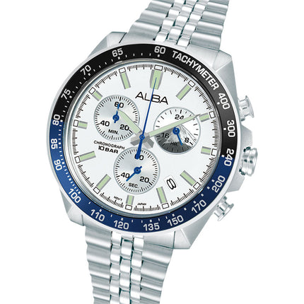 Alba Signa AX7029X1 Men Chronograph Silver White Dial Stainless Steel Strap