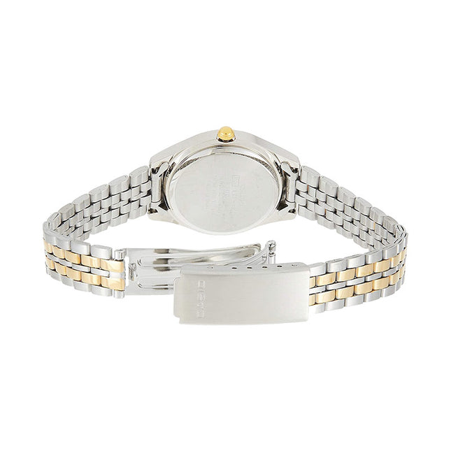 Casio General LTP-1129G-7ARDF Ladies Analog White Dial Dual Tone Stainless Steel Band