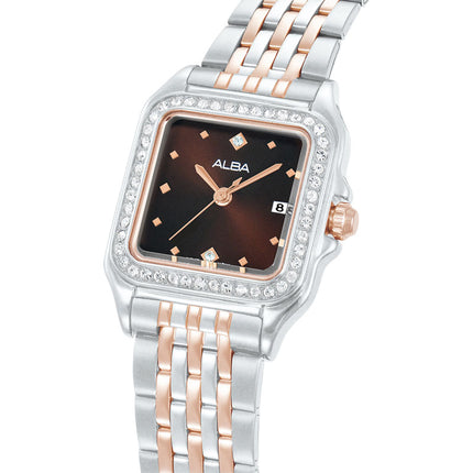 Alba Fashion AH7FE5X1 Ladies Analog Brown Dial Dual Tone Stainless Steel Strap