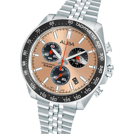 Alba Signa AX7023X1 Men Chronograph Copper Black Tone Dial Stainless Steel Strap
