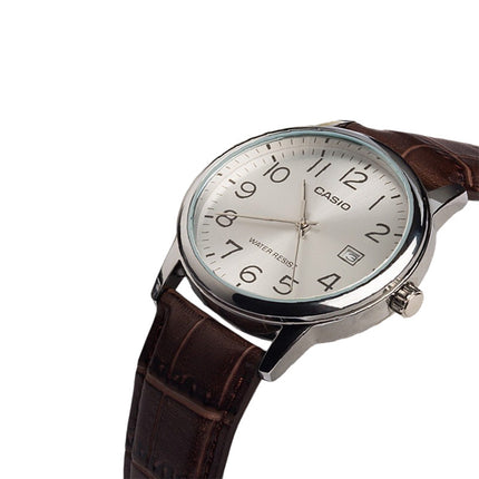 Casio General MTP-V002L-7B2UDF Men Analog Silver Dial Brown Leather Band