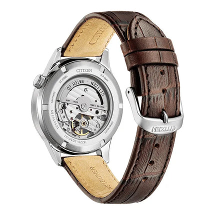 Citizen Mechanical NH9130-17A Men Open Heart Beige Dial Brown Leather Strap