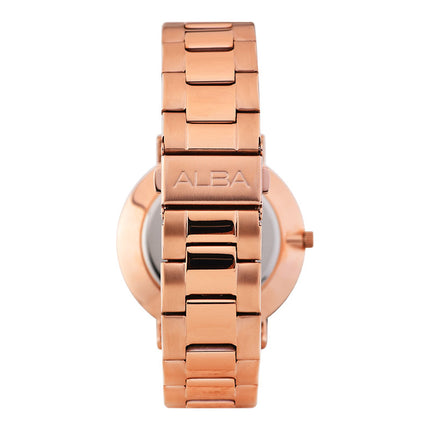 Alba Prestige AS9K06X1 Men White Dial Rose Gold Stainless Steel Strap