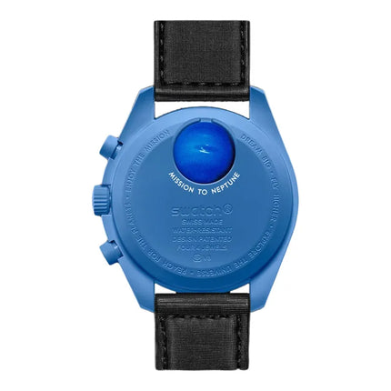 Swatch X Omega Bioceramic Moonswatch SO33N100 Mission To Neptune Speedmaster Blue Dial Velcro Strap