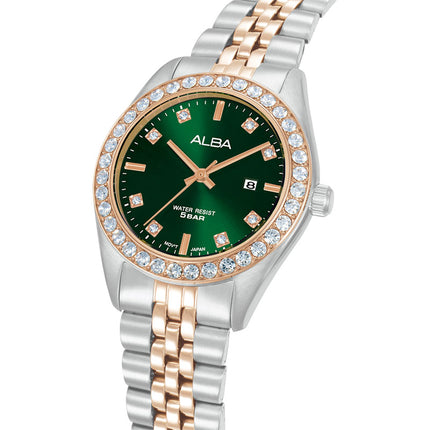 Alba Fashion AH7FD6X1 Ladies Analog Green Dial Dual Tone Stainless Steel Strap