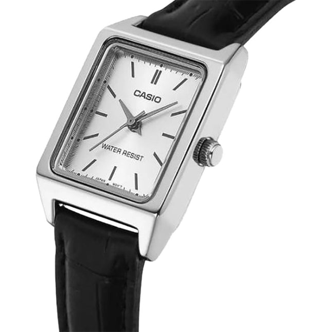 Casio General LTP-V007L-7E1UDF Tank Silver Dial Black Leather Band