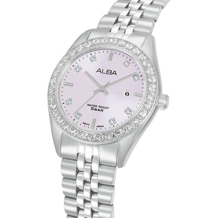 Alba Fashion AH7FE1X1 Ladies Analog Light Pink Dial Stainless Steel Strap