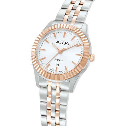Alba Fashion AH7FF6X1 Ladies Analog Silver Dial Dual Tone Stainless Steel Strap
