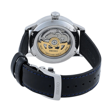 Seiko Presage SSA343J1 Cocktail Time Skydiving Automatic Ice Blue Texture Dial Black Leather Strap