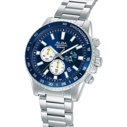 Alba Active AT3L15X1 Men Chronograph Blue Dial Stainless Steel Strap