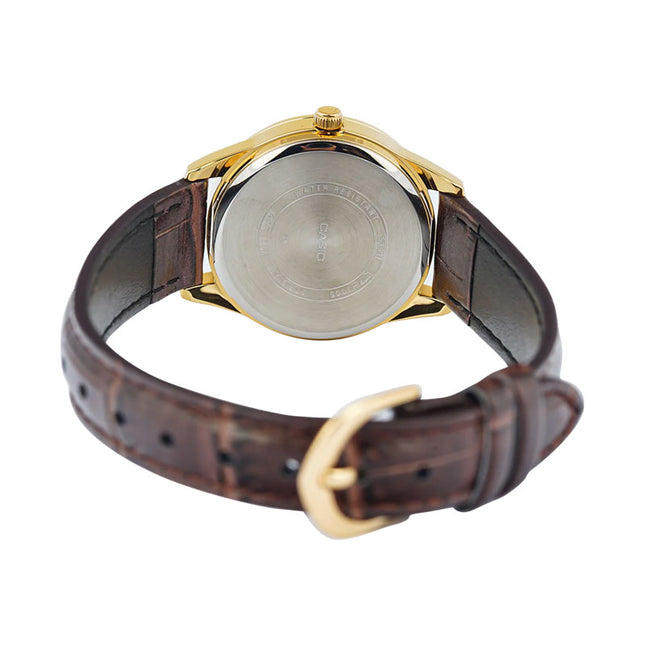 Casio General LTP-V005GL-9BUDF Ladies Gold Dial Brown Leather Band