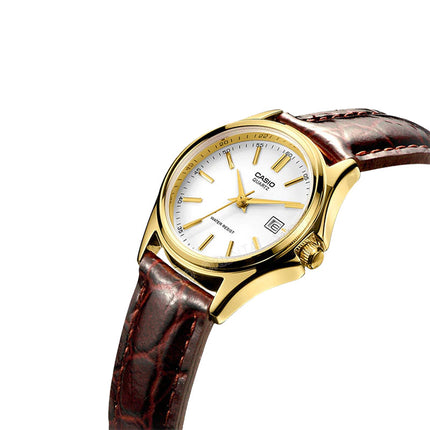 Casio General LTP-1183Q-7ADF Ladies White Dial Dark Brown Leather Band