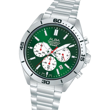 Alba Active AT3K77X1 Men Chronograph Green White Dial Stainless Steel Strap