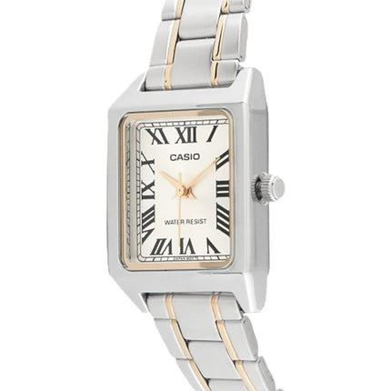 Casio General LTP-V007SG-9BUDF Tank Ladies Analog Beige Dial Dual Tone Stainless Steel Band