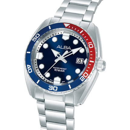 Alba Active AS9W25X1 Men Pepsi Blue Dial Stainless Steel Strap