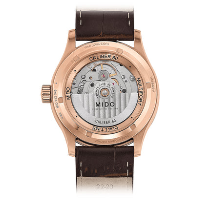 MIDO Multifort M038.429.36.061.00 Dual Time Automatic Anthracite Dial Brown Leather Strap