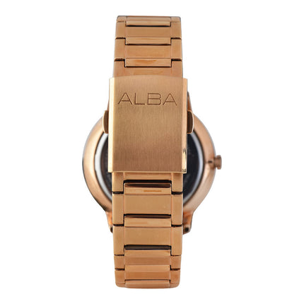 Alba Prestige AS9G56X1 Men Silver White Dial Rose Gold Stainless Steel Strap