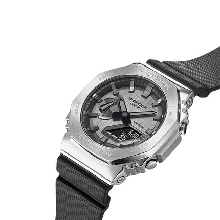 Casio G-Shock GM-2100-1ADR CasiOak Metal Covered Grey Analog Digital Dial Black Resin Band