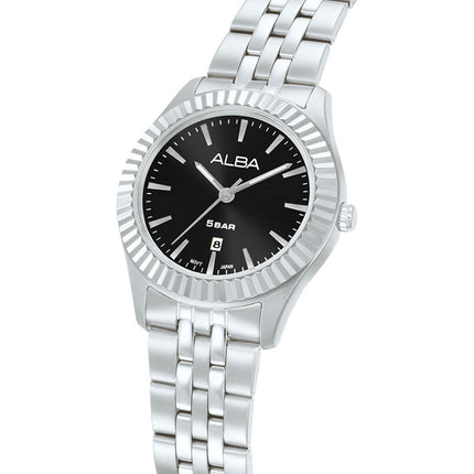 Alba Fashion AH7FG3X1 Ladies Analog Black Dial Stainless Steel Strap