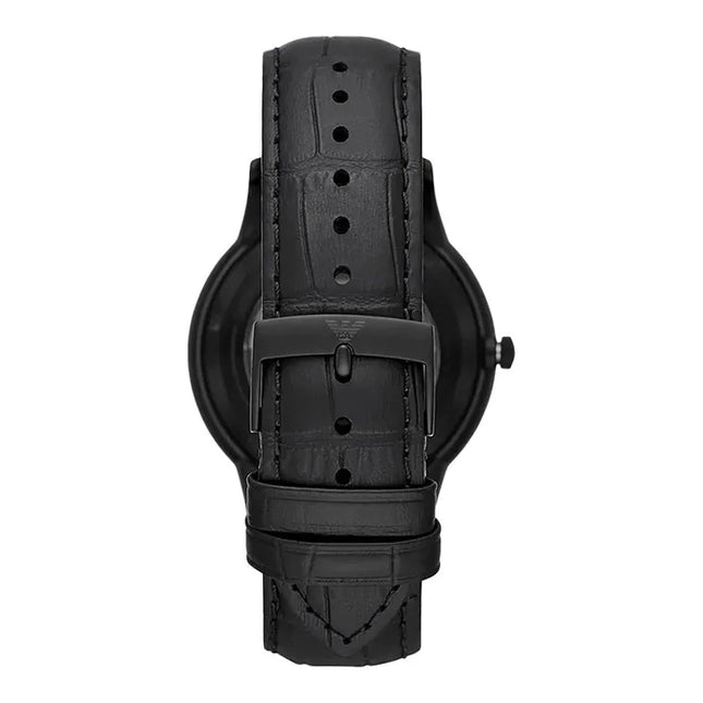 Emporio Armani Automatic AR60042 Men Black Skeleton Dial Black Leather Strap