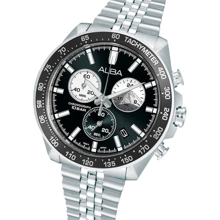 Alba Signa AX7025X1 Men Chronograph Black White Dial Stainless Steel Strap