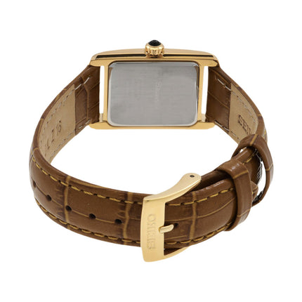 Seiko Classic SWR100P1 Tank Ladies Mother Of Pearl Dial Brown Leather Strap