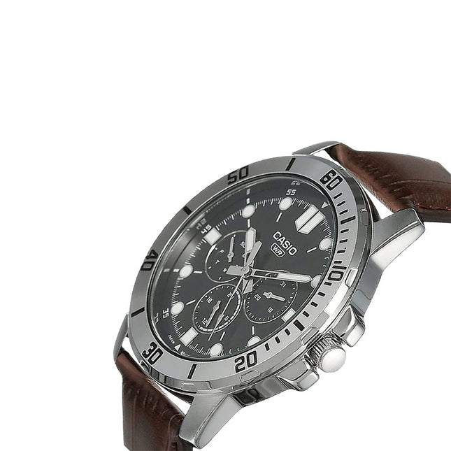 Casio MTP-VD300L-1EUDF Men Black Dial Dark Brown Leather Band