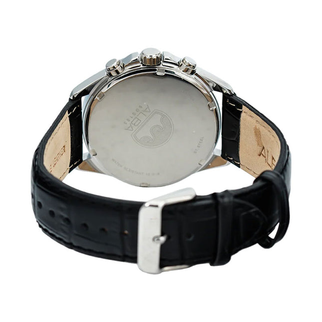Alba Active AT3G59X1 Chronograph Men Black Dial Black Leather Strap