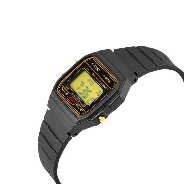 Casio General F-91WG-9QDF Orange Digital Dial Black Resin Band