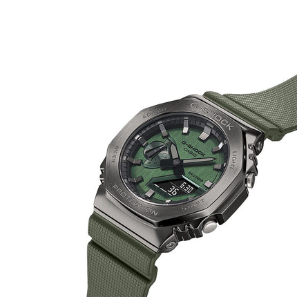 Casio G-Shock GM-2100B-3ADR CasiOak Metal Covered Green Analog Digital Dial Green Olive Resin Band