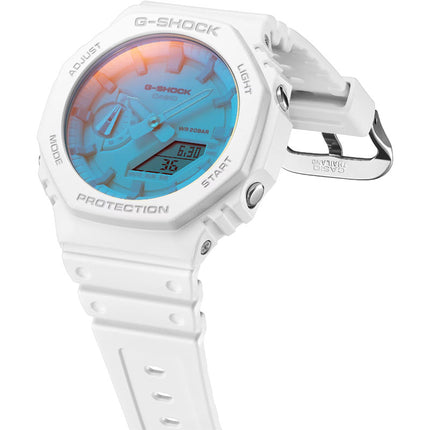 Casio G-Shock GA-2100TL-7ADR CasiOak Beach Time Lapse Series Digital Analog Dial White Resin Band