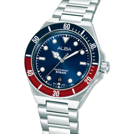 Alba Active AS9W09X1 Men Pepsi Blue Dial Stainless Steel Strap