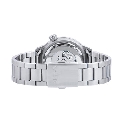 Alba Mechanical AL4777X2 Men Charcoal Black Dial Stainless Steel Strap + Extra Strap