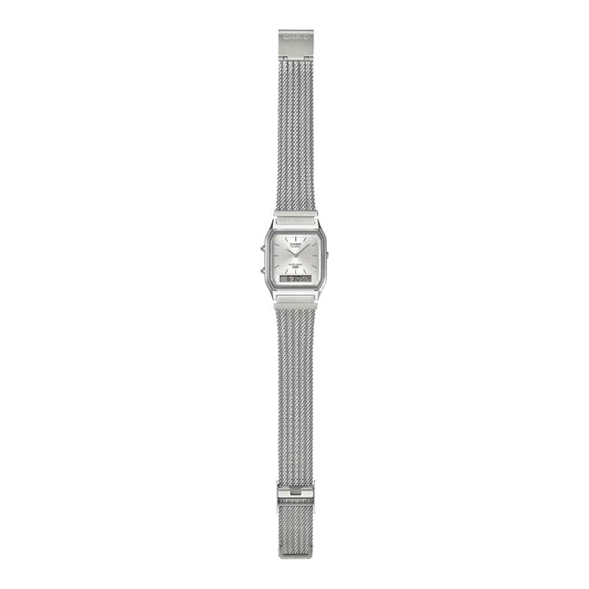 Casio General AQ-230EM-7ADF Vintage White Digital Analog Dial Stainless Steel Mesh Band
