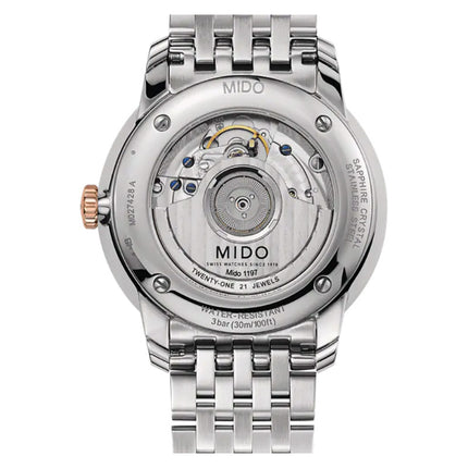 MIDO Baroncelli M027.428.22.013.00 Power Reserve White Dial Dual Tone Strainless Steel Strap