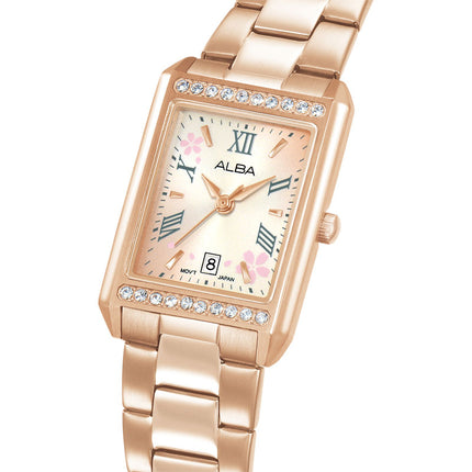 Alba Signa AH7EZ8X1 Ladies Light Pink Gold Dial Rose Gold Stainless Steel Strap