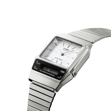 Casio General AQ-800E-7ADF Vintage Edgy Collection Digital Analog White Dial Stainless Steel Band