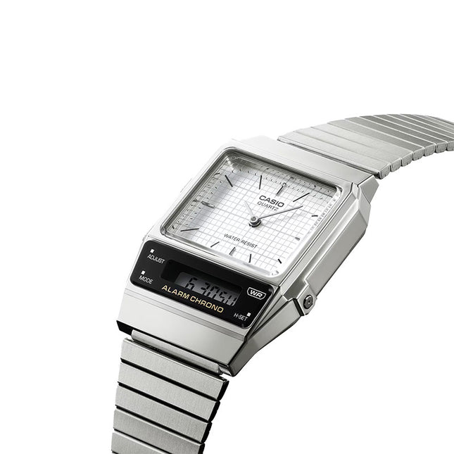Casio General AQ-800E-7ADF Vintage Edgy Collection Digital Analog White Dial Stainless Steel Band