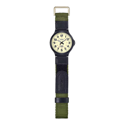 Casio General MW-240B-3BVDF Men Analog Cream Dial Green Cloth Band