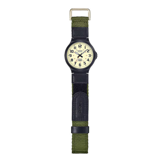 Casio General MW-240B-3BVDF Men Analog Cream Dial Green Cloth Band