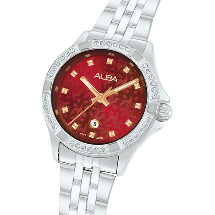 Alba Signa AH7EE1X1 Ladies Maroon Dial Stainless Steel Strap