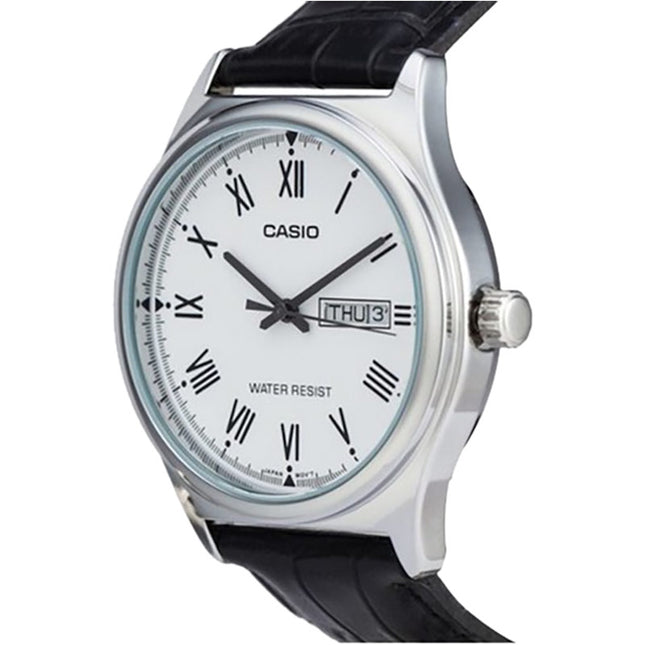Casio General LTP-V006L-7BUDF Ladies White Dial Black Leather Band