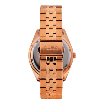 Alba Prestige AS9J90X1 Silver White Dial Rose Gold Stainless Steel Strap