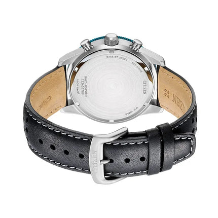 Citizen Eco Drive CA4558-16E Men Future Force Series Chronograph Black Dial Black Leather Strap