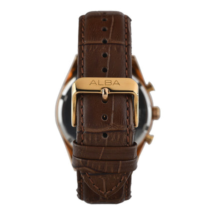 Alba Prestige AM3430X1 Chronograph Men Silver Dial Brown Leather Strap