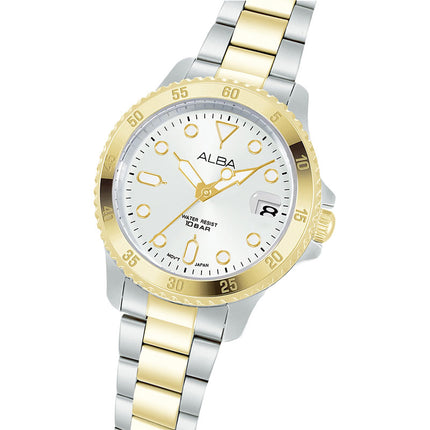 Alba Active AG8Q36X1 Ladies Silver White Dial Dual Tone Stainless Steel Strap
